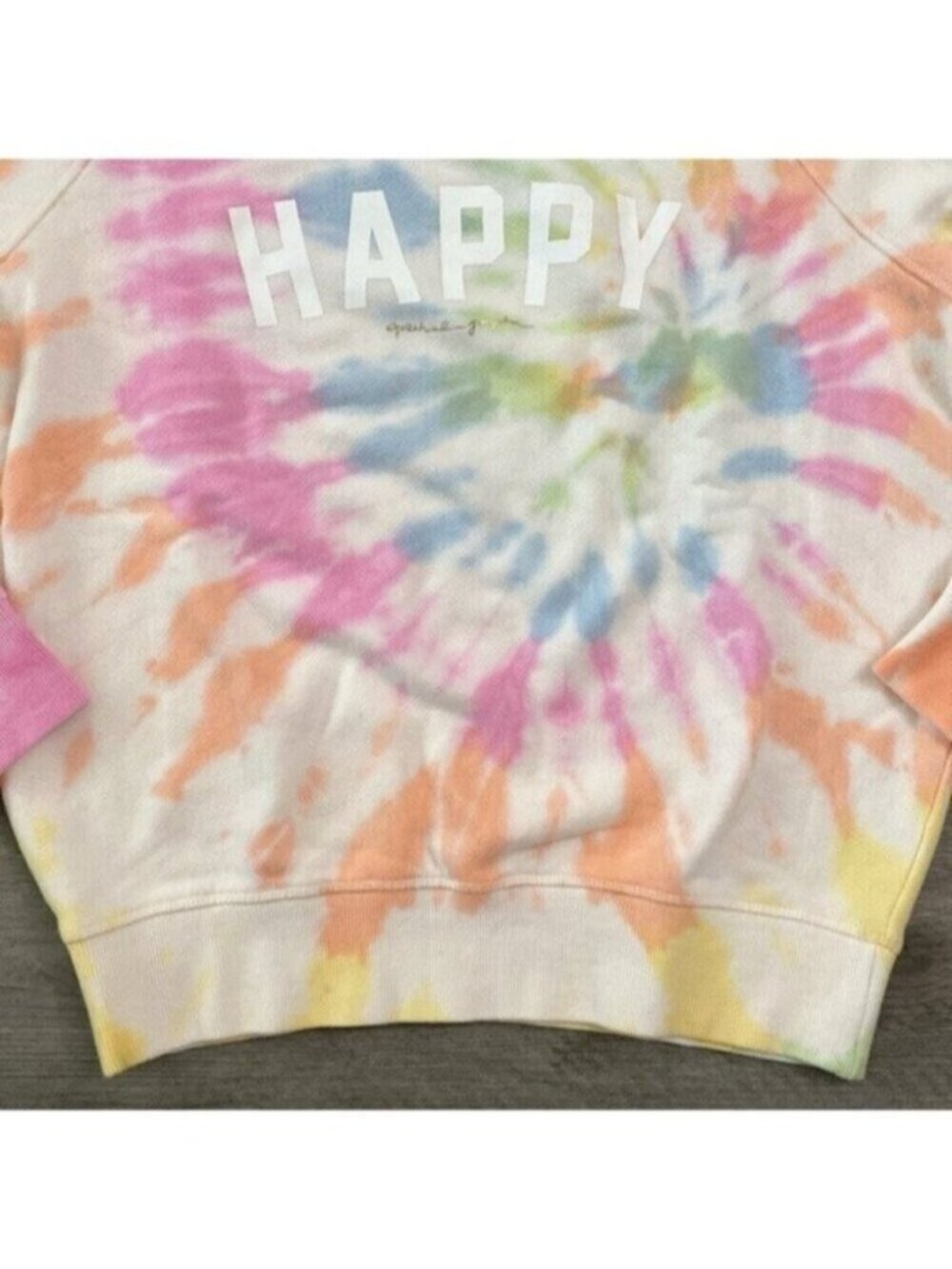 Spiritual Gangster Sweatshirt Womens Medium White Tie Dye Happy Cotton Raglan - Picture 6 of 11
